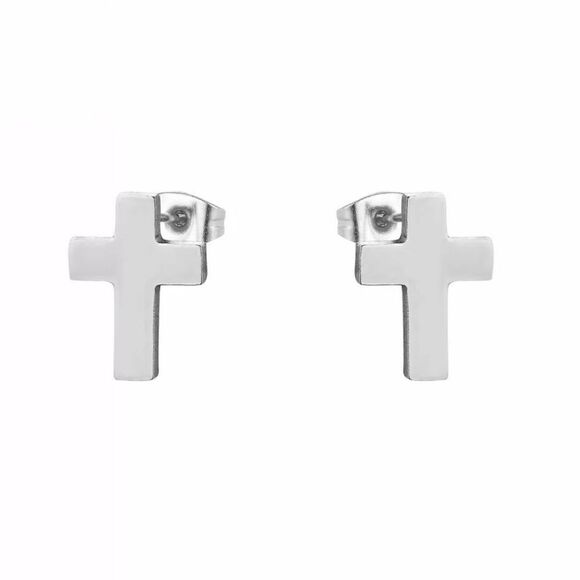 Dainty Silver Cross Stud Earrings - Picture 2 of 2